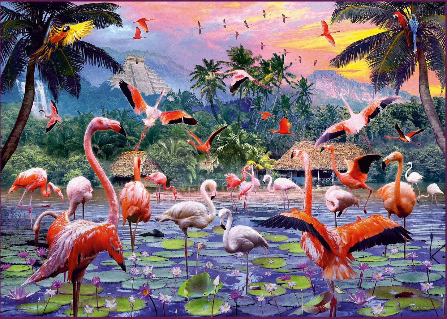 Puzzle 1000pc Pink Flamingos