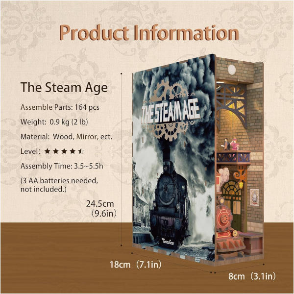 Tonecheer Book Nook 3d Puzzle Kit - The Steam Age
