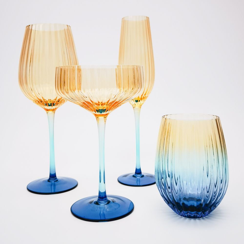 Ellie Ombre Wine Glass Amber & Blue 25cm