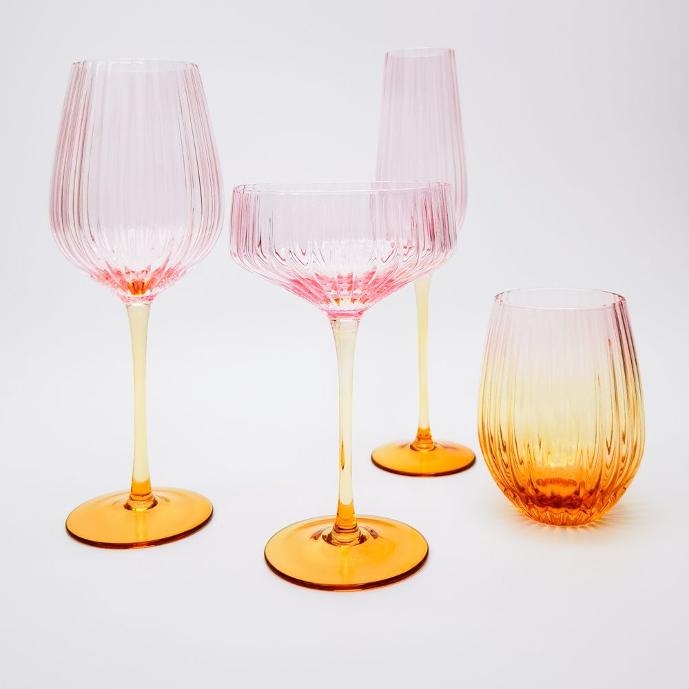 Ellie Ombre Stemless Glass Pink & Yellow
