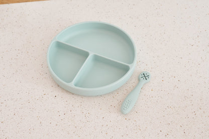 Silicone Suction Divided Plate -iced Blue