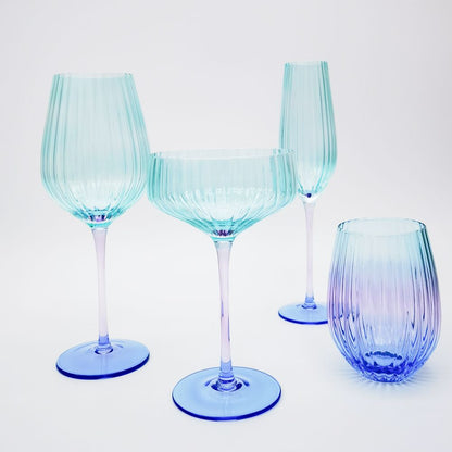 Ellie Ombre Stemless Glass Aqua & Blue 