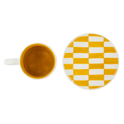 Emporium Check 300ml Mug & Plate Set Blue/orange
