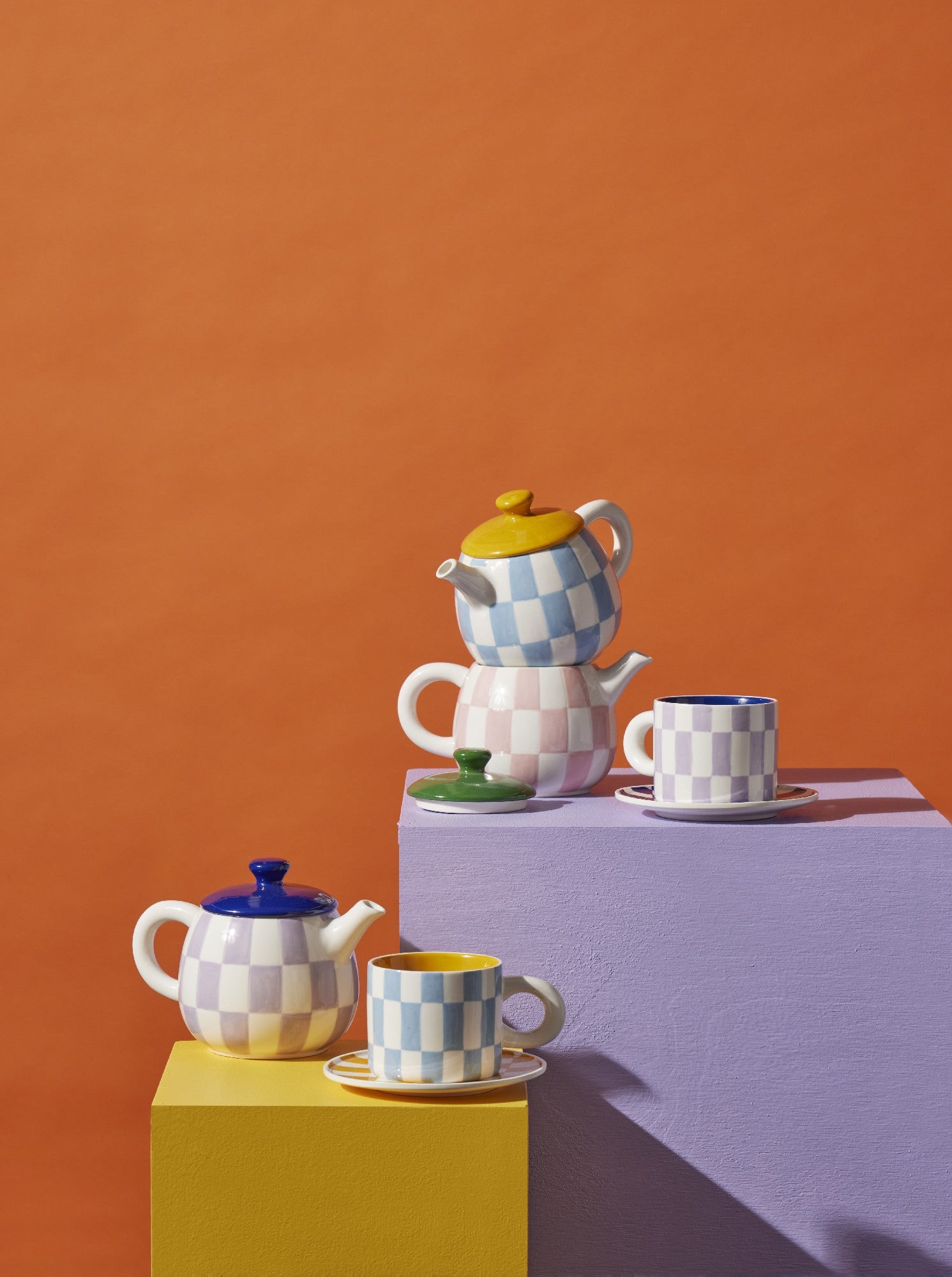 Emporium Check 700ml Teapot Lilac/navy